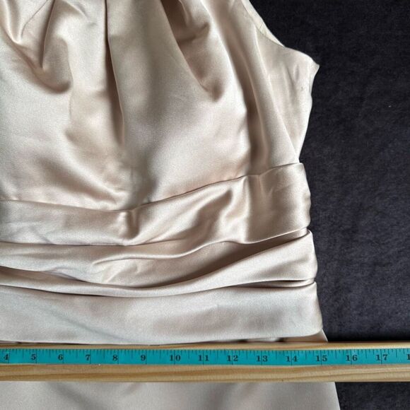 Davids Bridal Satin Halter Evening Dress Womens 8 Champagne Formal Bridal Party - Picture 15 of 16